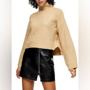 Topshop Funnel Neck Sweater in Camel